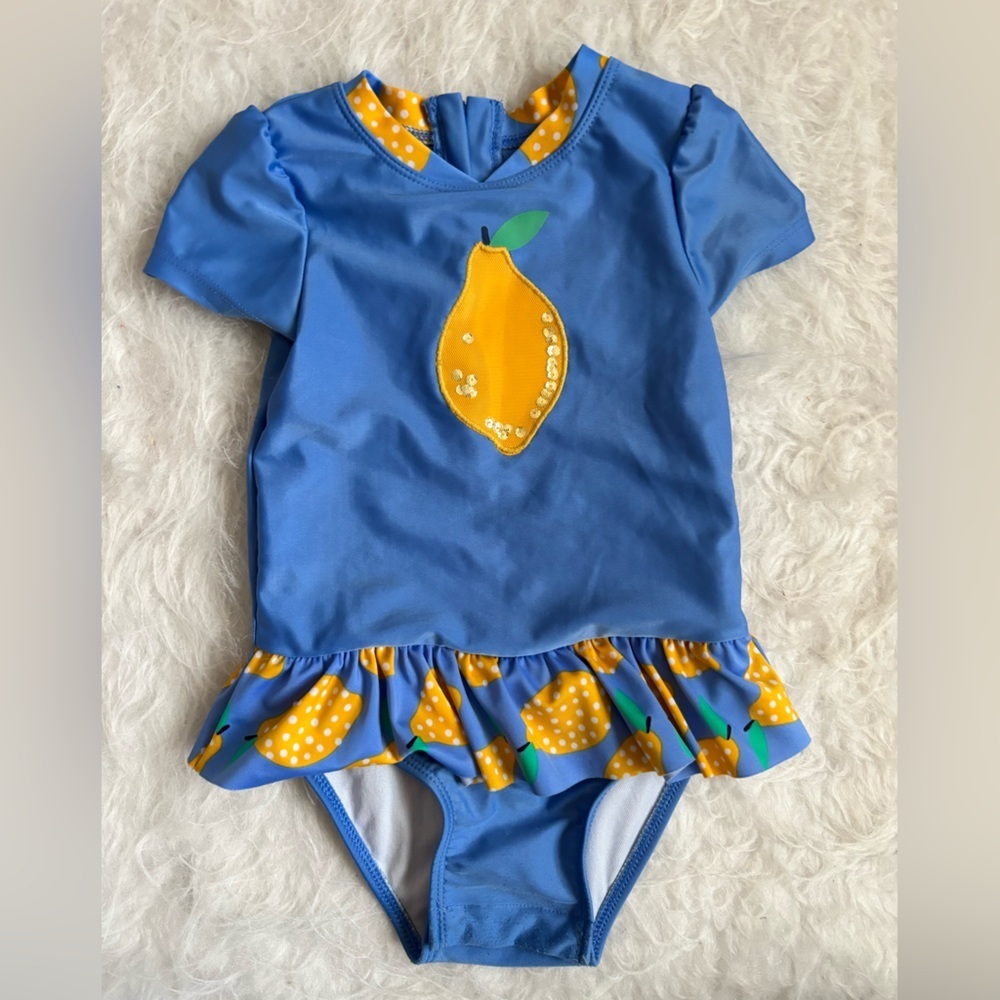 Cat & Jack Toddler Blue One-Piece Swimsuit with Bright Yellow Lemon Detail